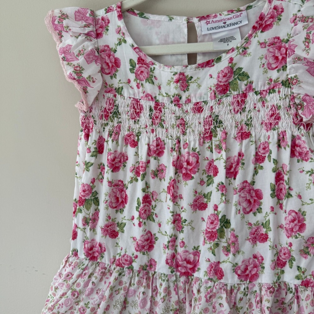 American Girl x LoveShackFancy Girls Floral Tiered Ruffle Dress Size 7 Pink - Picture 2 of 6